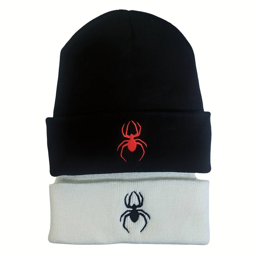 1pc Spider Embroidery Graphic Beanie Solid Color Casual Knit Hats Unisex Cuffed Beanie Hip Hop Skul