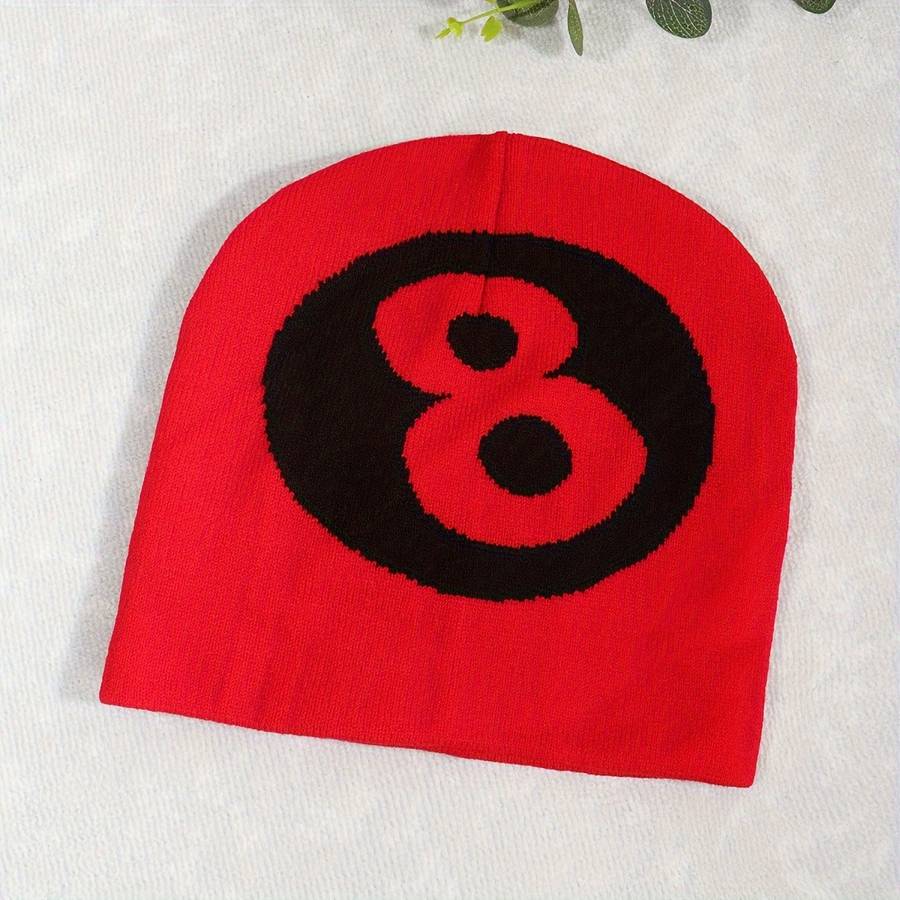 1pc Unisex Knitted Beanie Hat Billiard Black 8 Ball Design Warm Autumn Winter Outdoor Streetwear