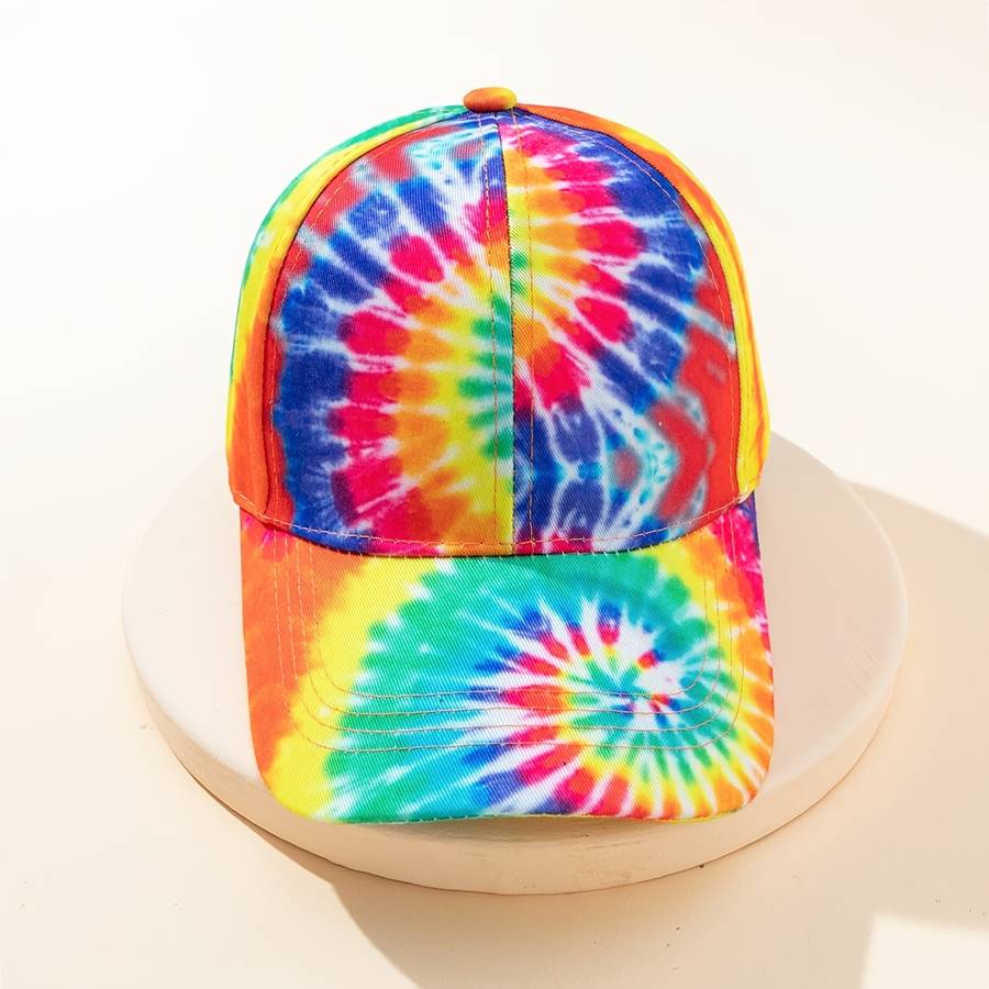1pc Tie-Dye Baseball Cap Vibrant Multicolor Adjustable Fit Lightweight Polyester Casual Outdo