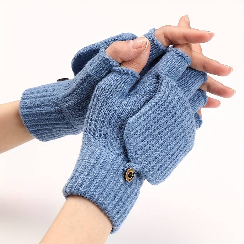 1 Pair Light Grey Blue Warm Gloves