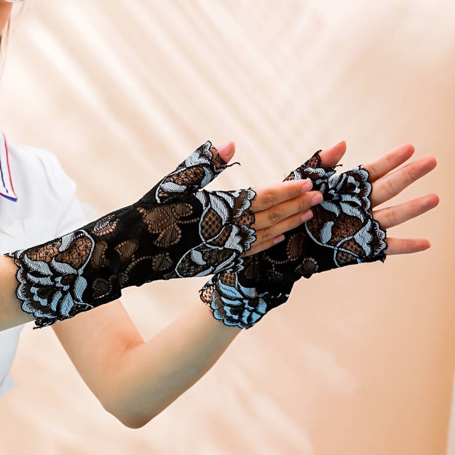 1 Pair Green Half Finger Gloves