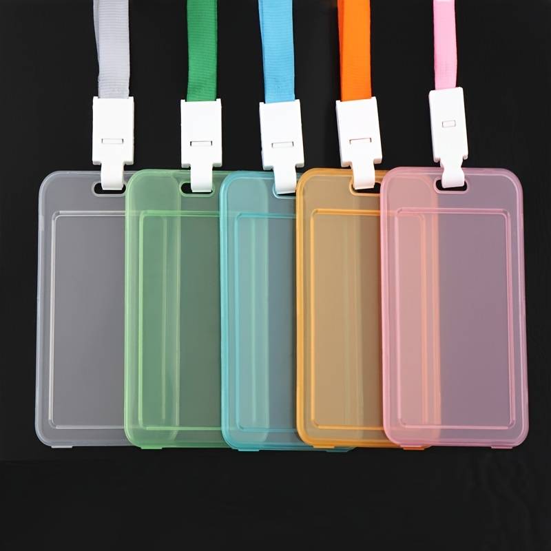 1pc Various Transparent Color Card Set Lanyard Hanging Clip Card Holder Student Teacher Certificat