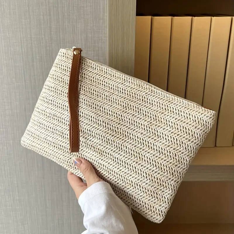 Straw Woven Clutch Bag, Trendy Braided Waist Purse