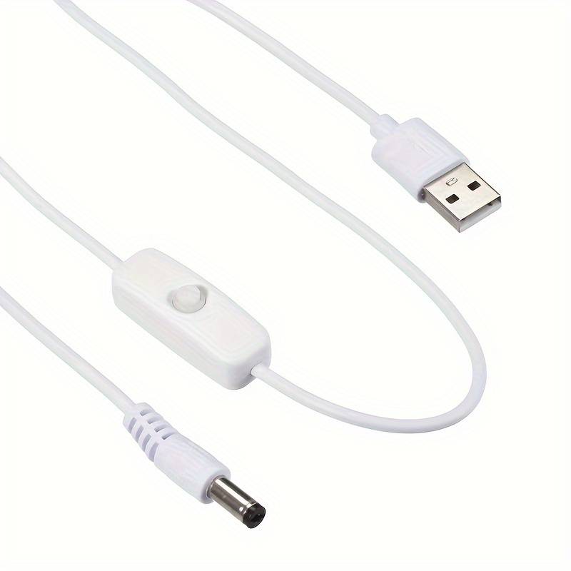 1pc White USB Cable with 501 On off for Switch USB Male to DC 5.5 X 2.1mm Male Power Cord 150c