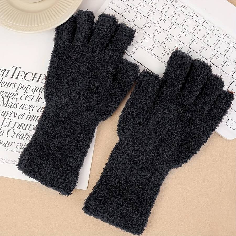 1 Pair Black Warm Gloves