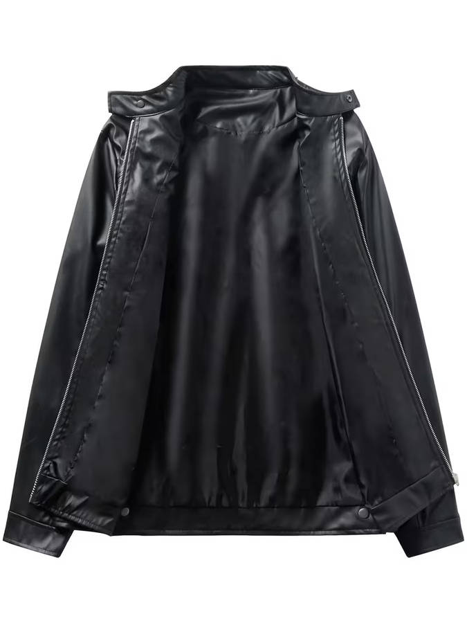 Multi-Pocket PU Leather Slim-Fit Motorcycle Jacket - Large