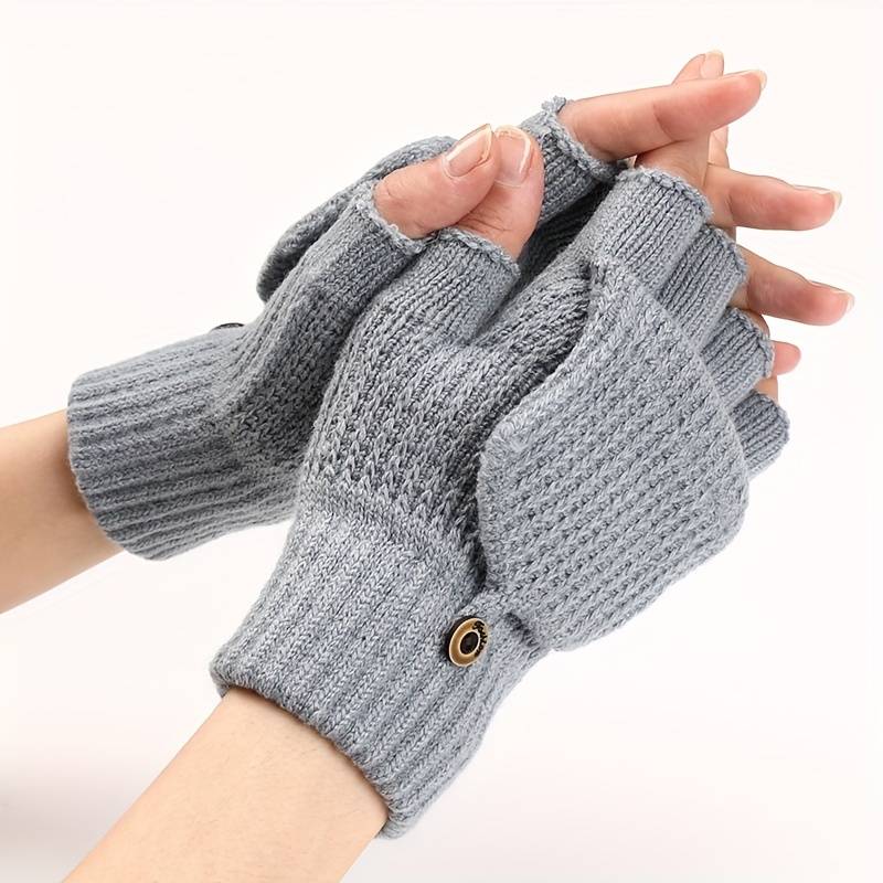 1 Pair Light Grey Blue Warm Gloves
