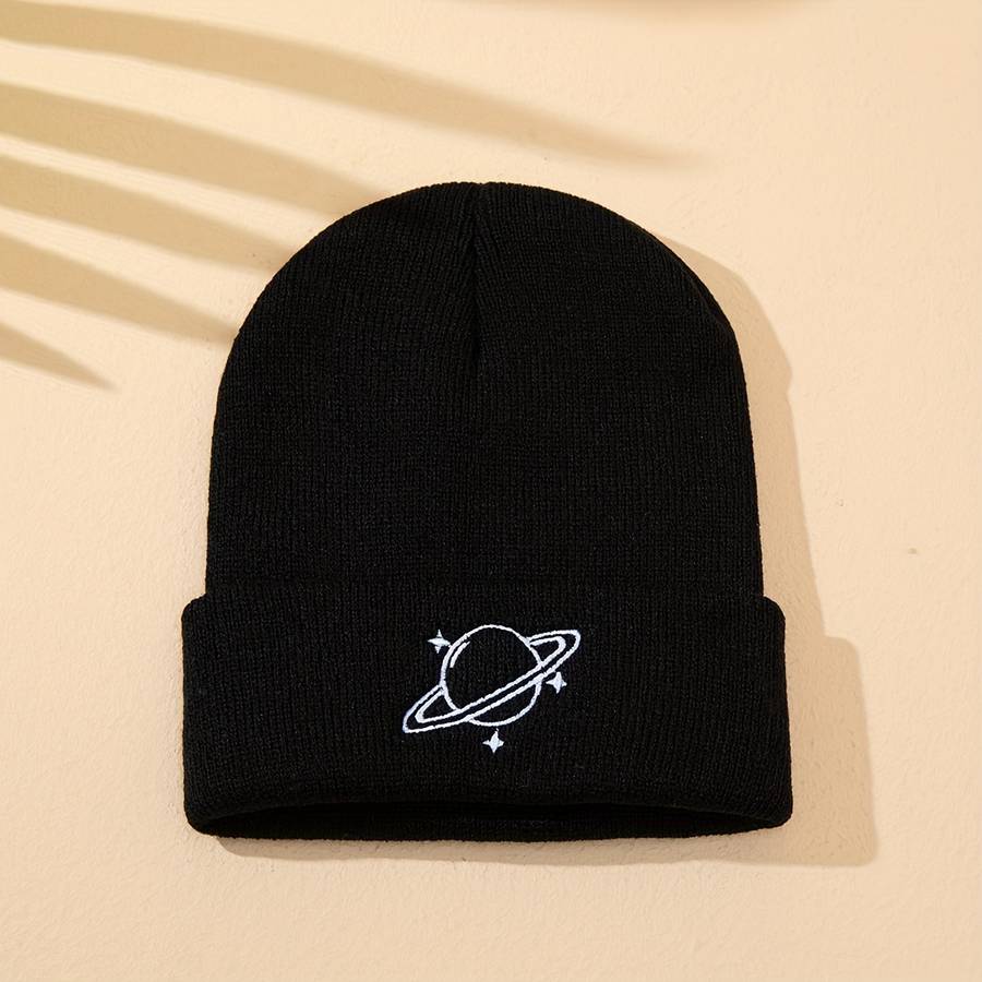 Men's Planet Three Stars Embroidered Knitted Hat without Brim Suitable
