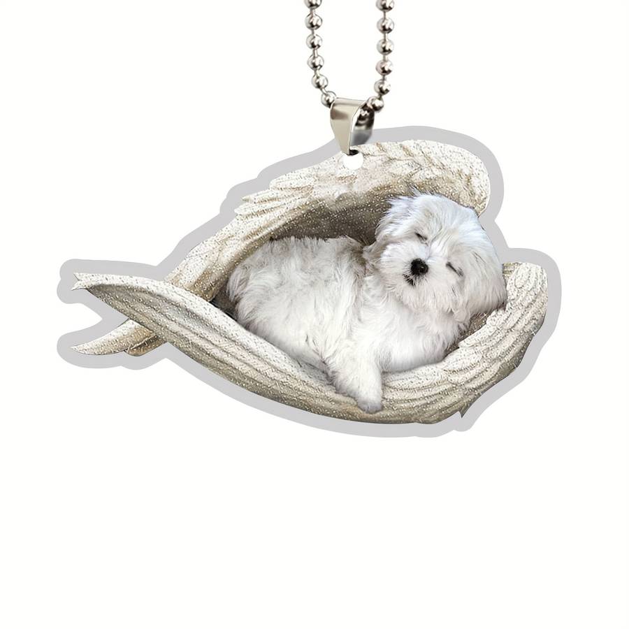 1pc 2D Flat    Acrylic Maltese Sleeping Angel Memorial White Puppy Dog Animal Pet Cute C