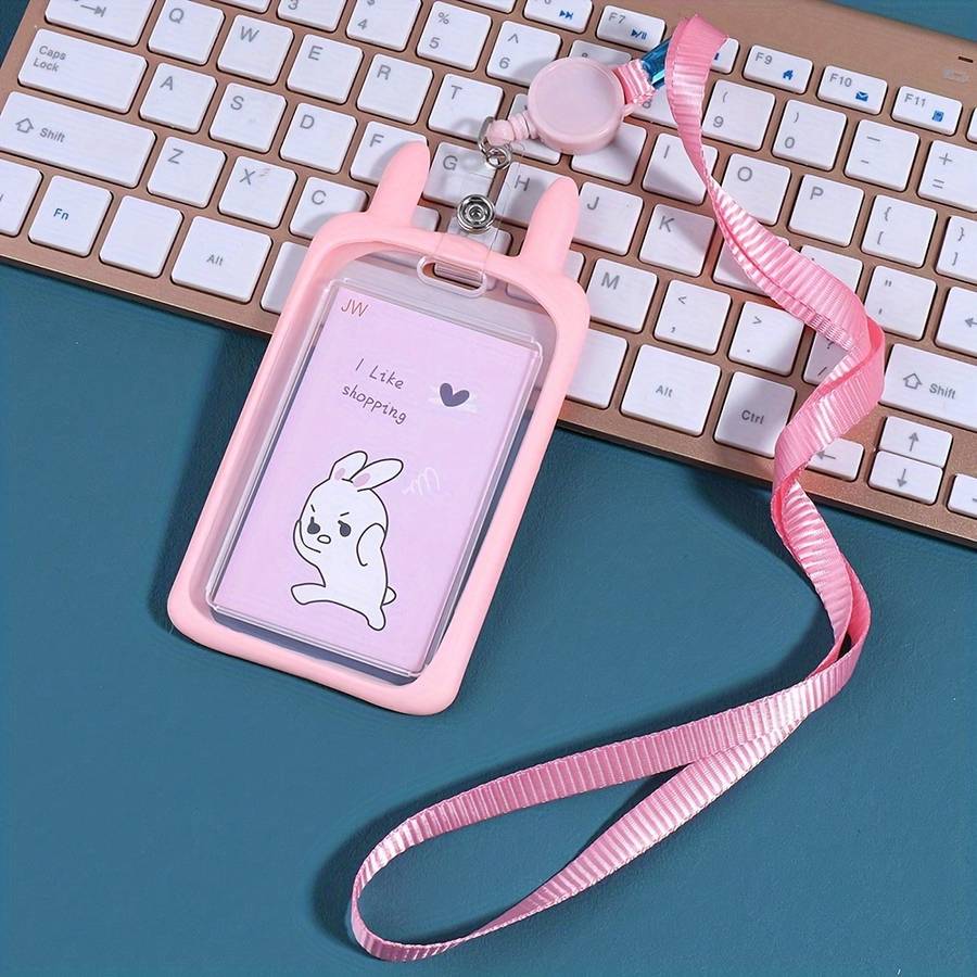1pc 1pc Rabbit Ear-shaped Card Holder Versatile And Fashionable Can Be Used For Student ID Adul