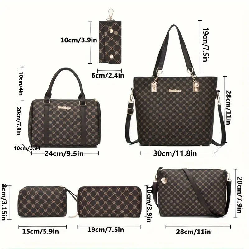 6 Piece Designer Wallet, Wristlet, Handbag, Crossbody Bag, Tote Bag, Duffle Bag Set