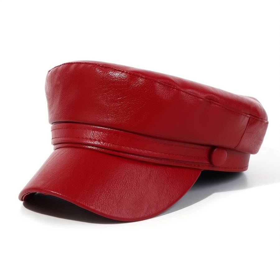 PU Leather Flat Top Beret Hat Adjustable Military Navy Hat British Style Elegant Painter Hat
