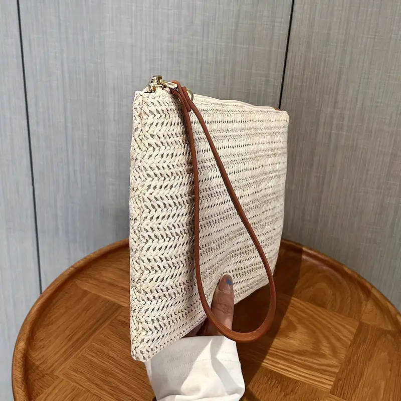 Straw Woven Clutch Bag, Trendy Braided Waist Purse