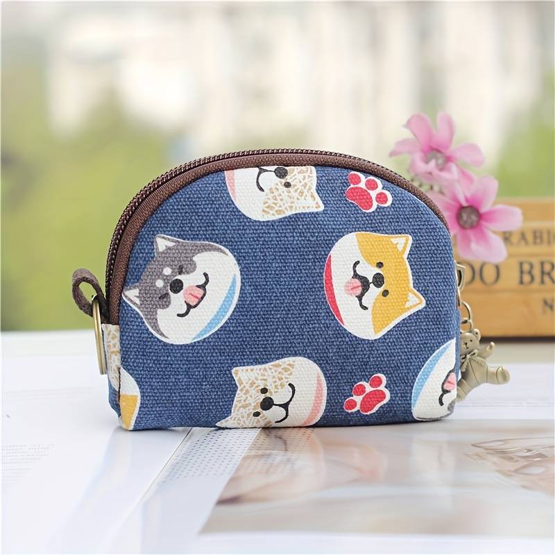 1pc Japanese Style Coin Purse Zipper Around Storage Bag Mini Wallet with Keychain