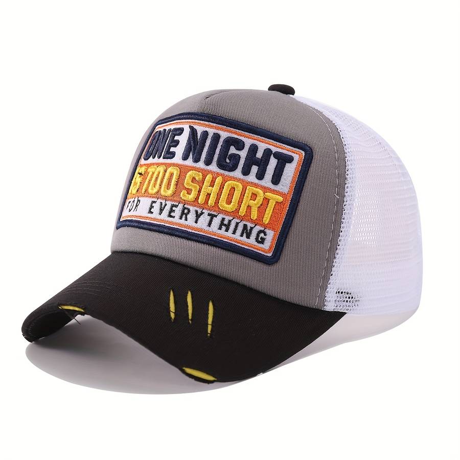 Trendy Embroidery Patch Baseball Cap Classic Color Block Mesh Trucker Hat Breathable Adjustable