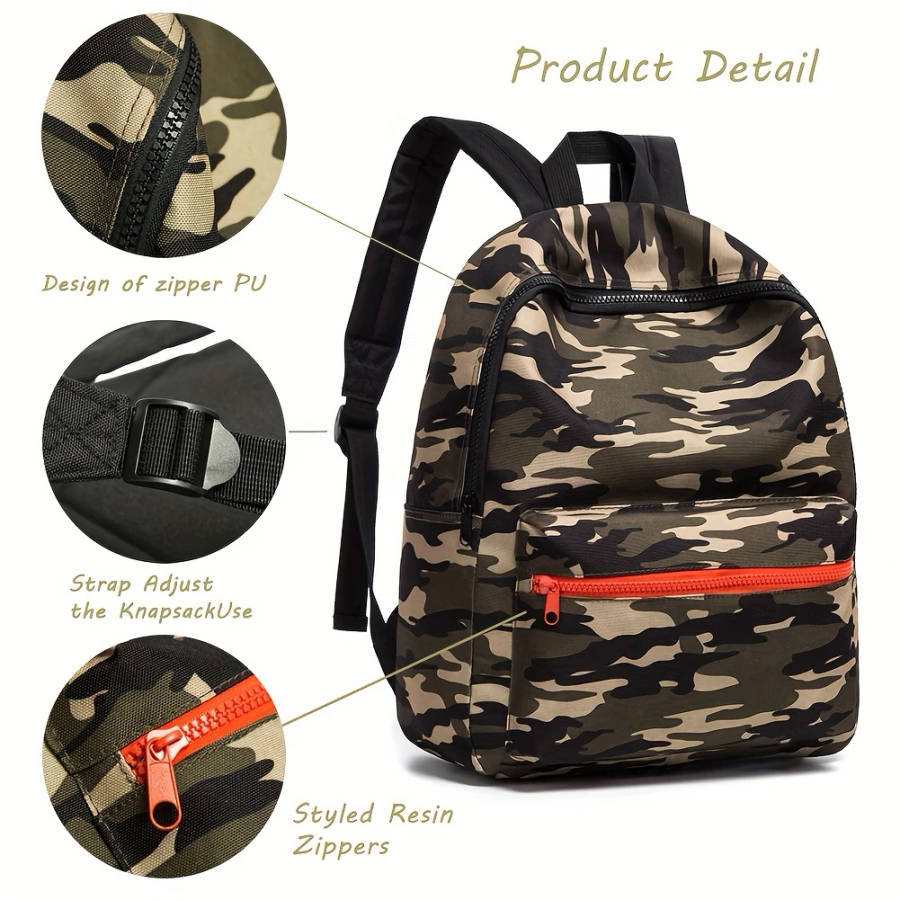 1pc Stylish Camouflage Youngsters' Backpack Lightweight Durable Polyester with Adjustable Straps Zip