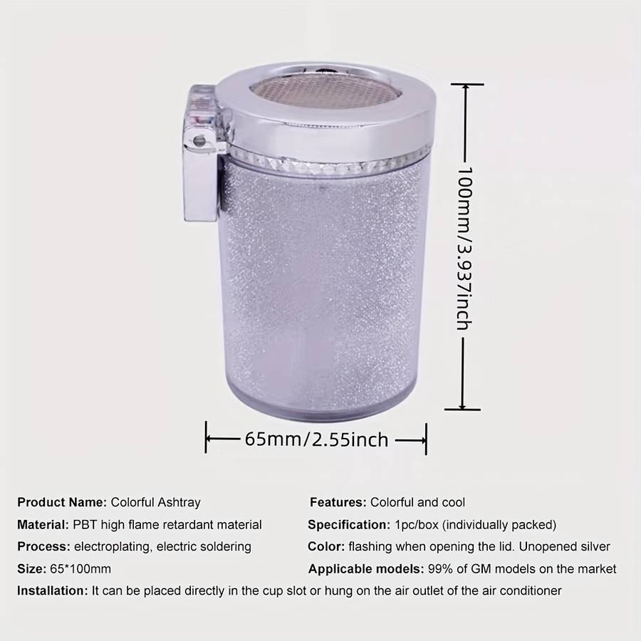1pc Small Car Caravan Auto Ashtray With LED Light Mini Car Trash Can Portable Lid For Car Cup