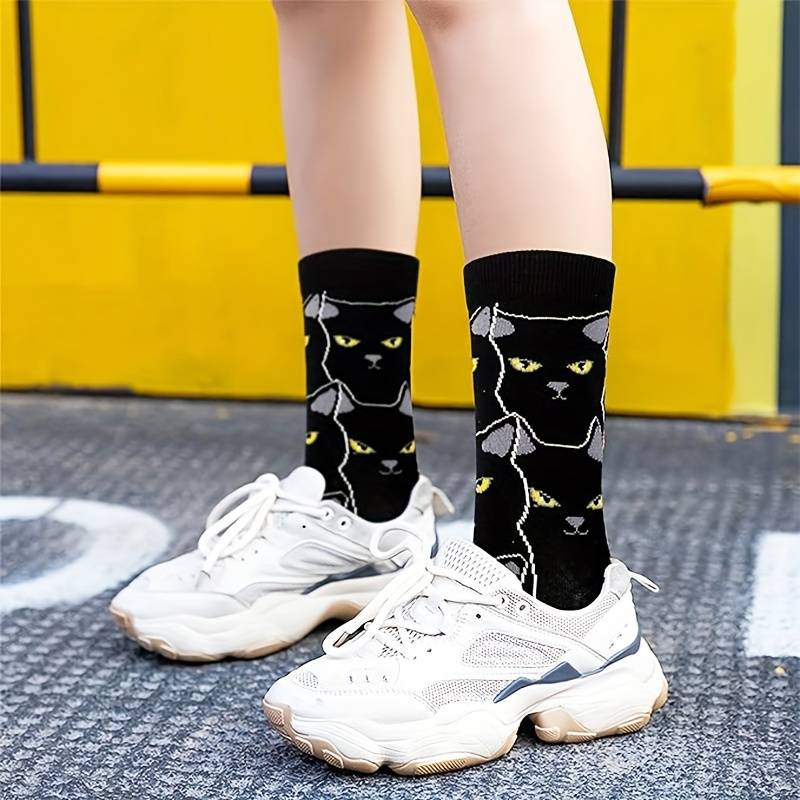 1Pairs Sock Us 5 8   Uk 4 7    Eu 35 38 Style Black Cat