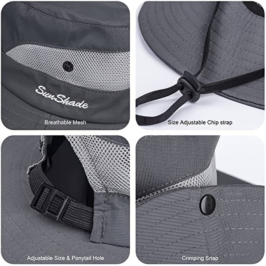 1pc SUNYGOOG UV Protection Breathable Fishing Bucket Hat with Cooling Mesh Ponytail Opening Adju
