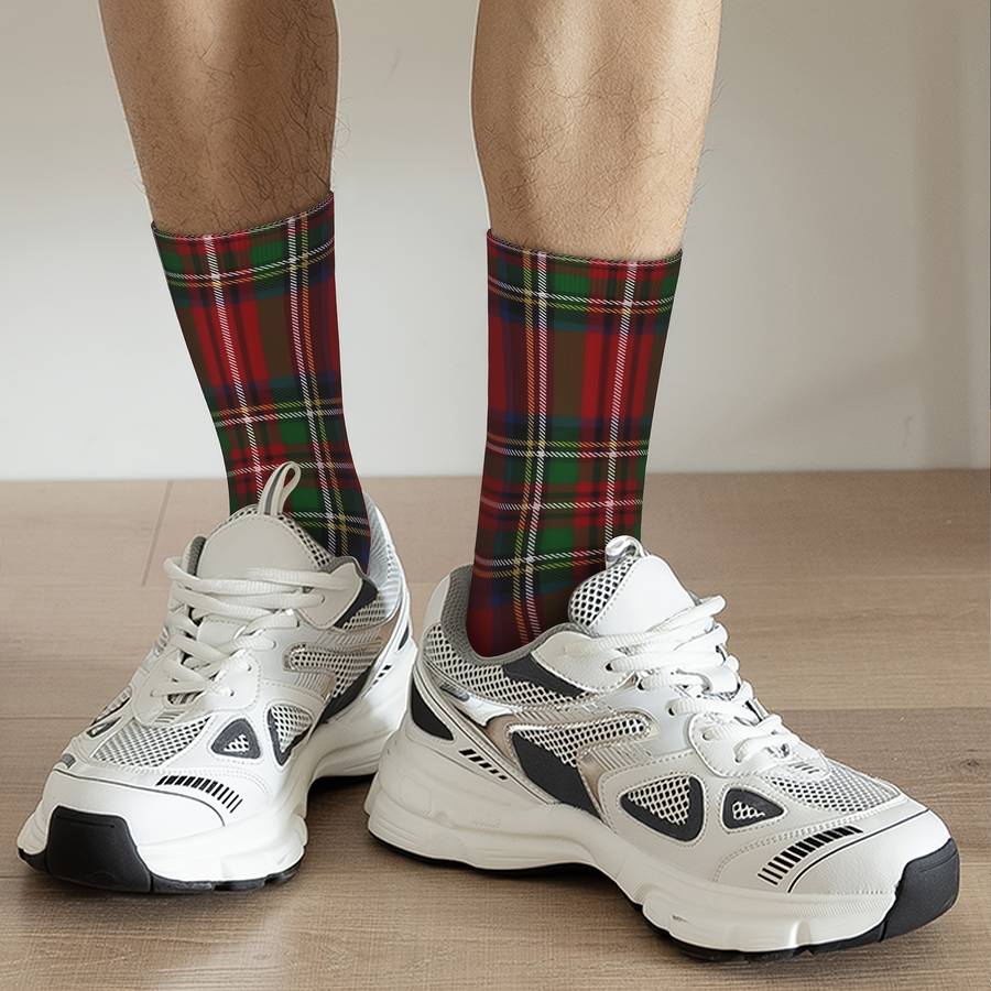 1 Pair One Size Blue Plaid Black Tartan Patter Socks