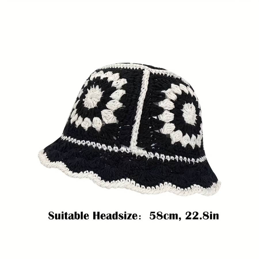 1pc Women's Chic Crochet Bucket Hat Warm Lightweight Breathable with Vintage Flower Design