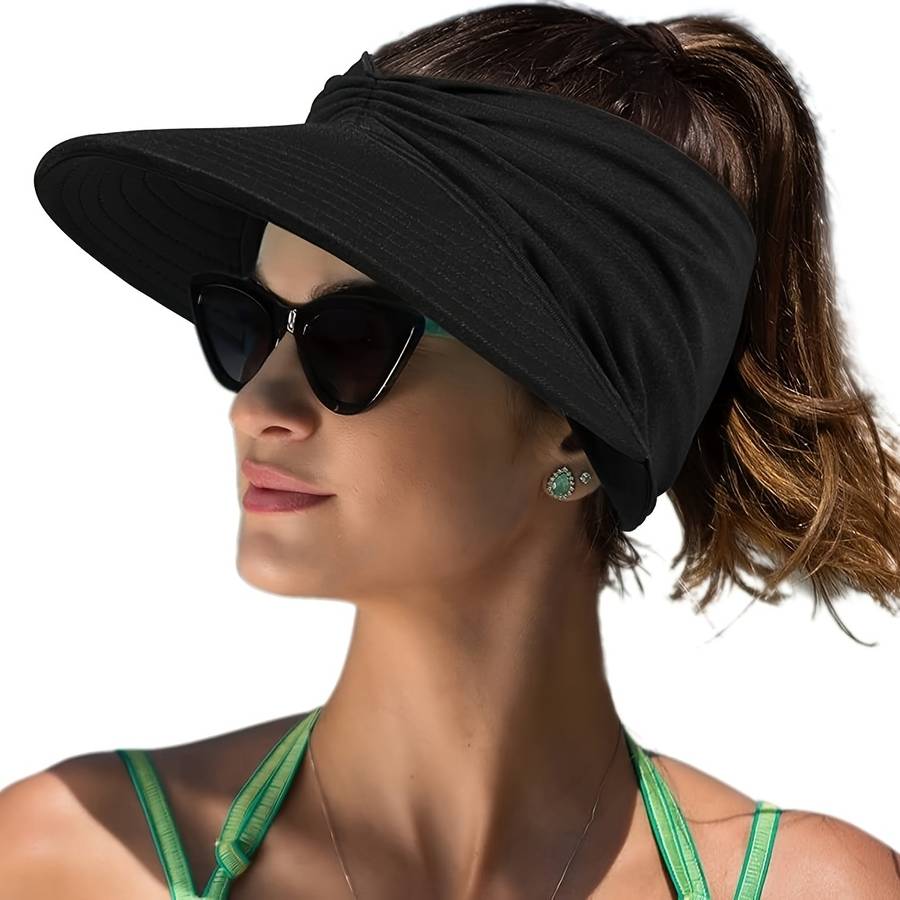 Sun Pleated Visor Hat Foldable Beach Picnic Hat with UV Protection
