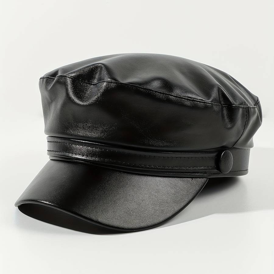 PU Leather Flat Top Beret Hat Adjustable Military Navy Hat British Style Elegant Painter Hat