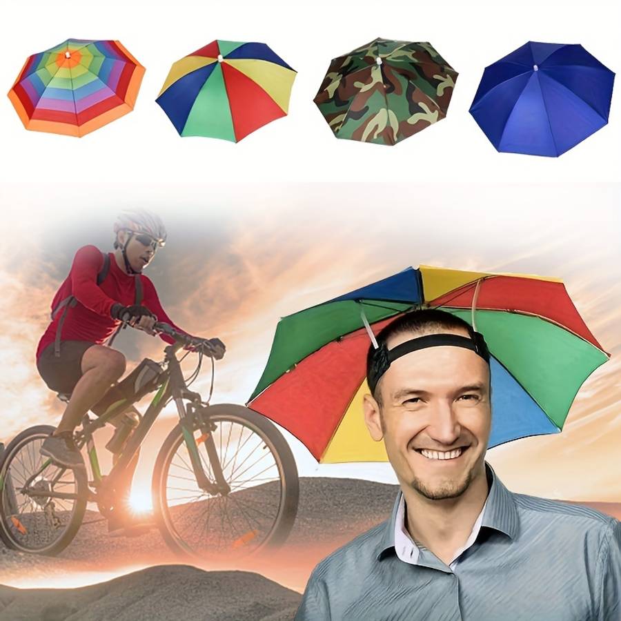 Multicolored Umbrella Hat With Hands-Free Design High Quality Sun Rain Protection