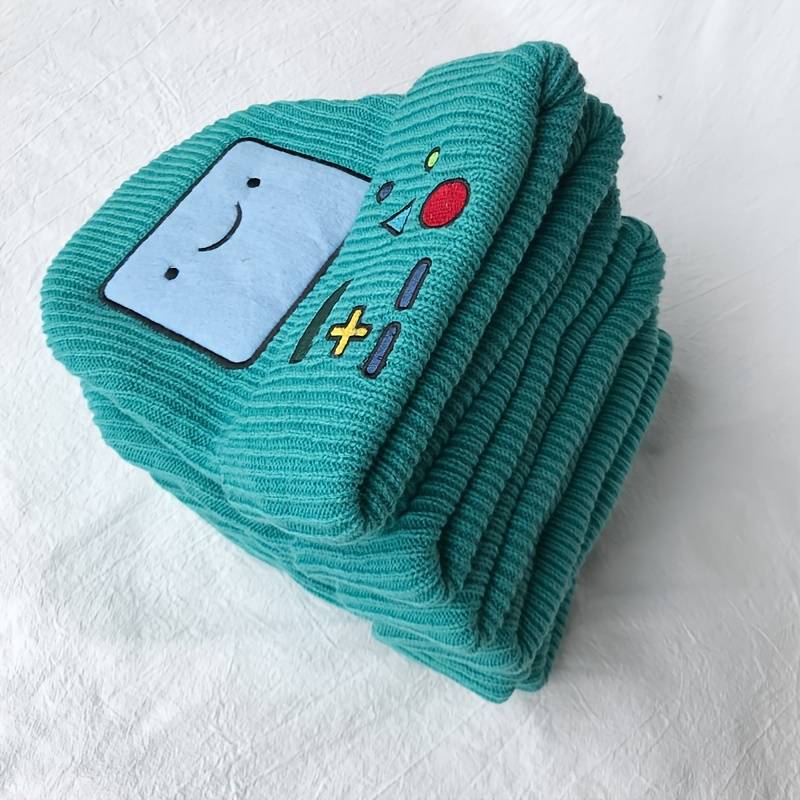 1pc Robot Adventure Treasure Embroidered Beanie Unisex Brimless Knitted Hat Casual Warm Cold Ha