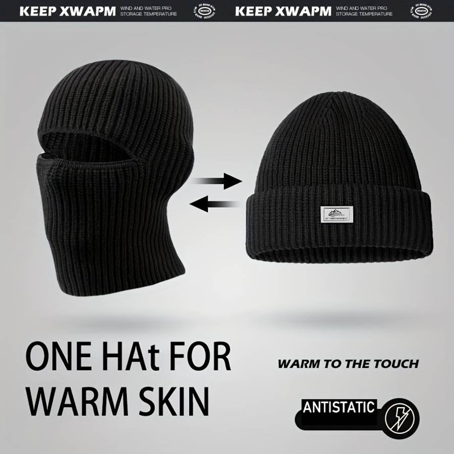 Hat Black A , Two Clothes Pull Down To Become A Mask