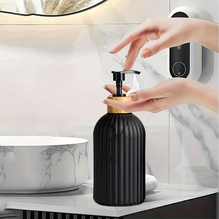 2pcs Plastic Soap Dispenser For Bathroom Bamboo Pump   17oz2 Kitchen Soap Dispenser Set Dis