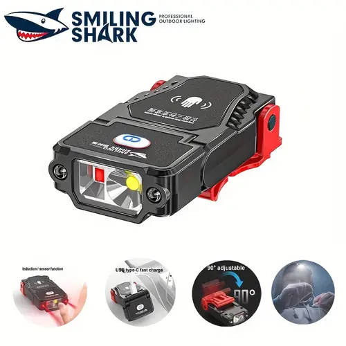 1pc of Smiling Shark 2-IN-1 LED Flashlight And Headlight, an Ultra-Bright Mini Hands-Free LED Clip-O