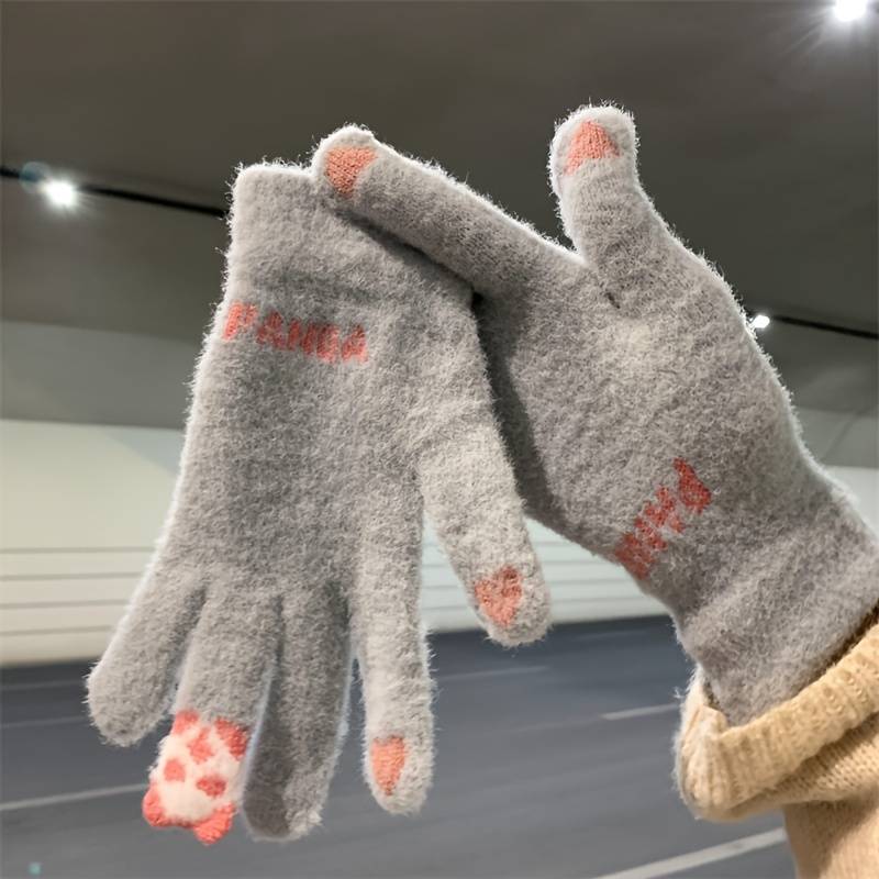 1 Pair Gray Blue One Size Warm Gloves