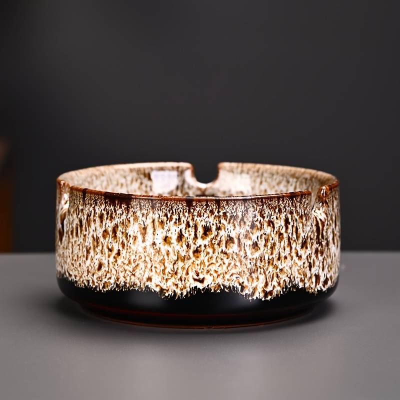 1pc Elegant Ceramic Ashtray with Marbled Design C Stylish Round Ash Holder for Cigarettes Perf