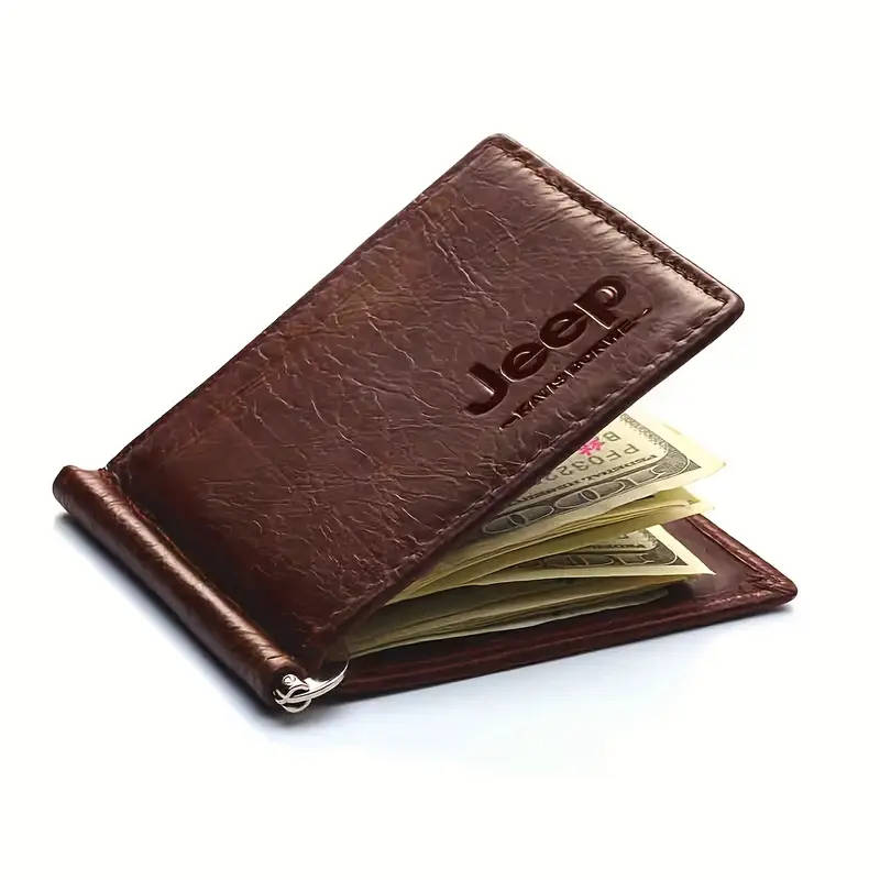 JEEP Men's Slim Genuine Leather Wallet, Ultra-Thin Money Clip