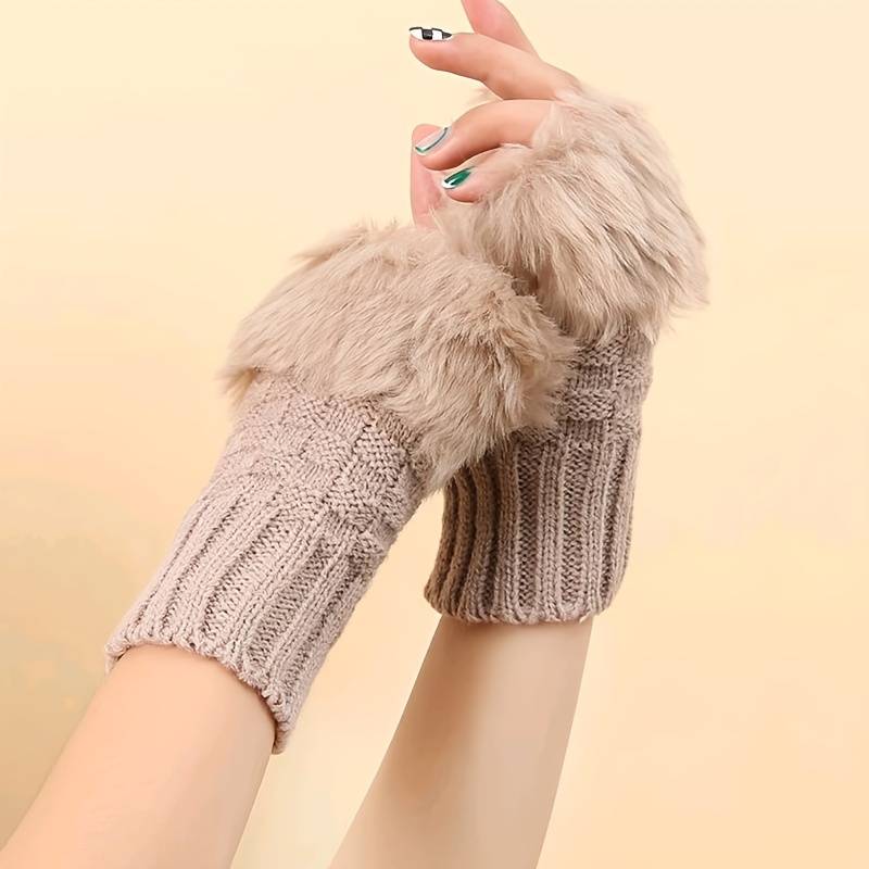 1 Pair White Warm Gloves