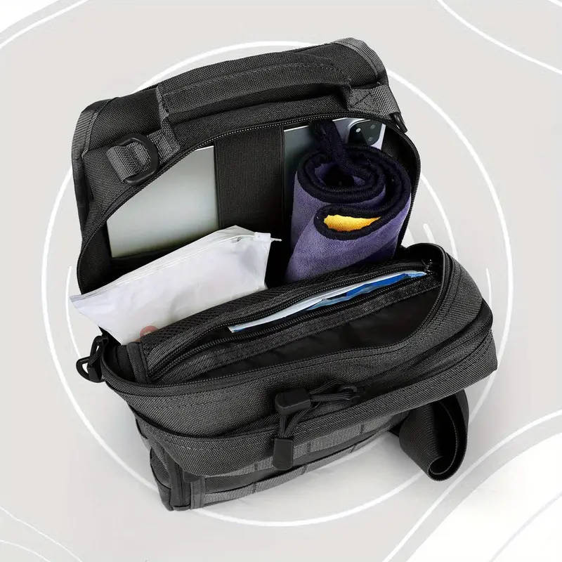 1pc Tactical Sling Bag Backpack for Men Nylon Sports Style Solid Color Normal Waterproof