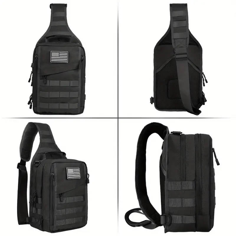 1pc Tactical Sling Bag Backpack for Men Nylon Sports Style Solid Color Normal Waterproof