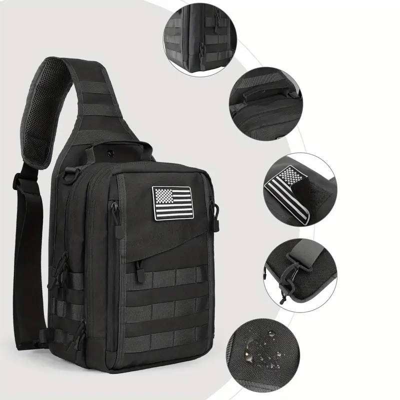 1pc Tactical Sling Bag Backpack for Men Nylon Sports Style Solid Color Normal Waterproof