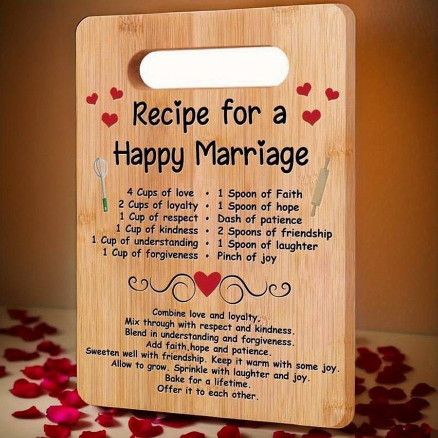1pc Happy Marriage Engraved Bamboo Cutting Board Perfect Wedding Bridal Shower Gift for Couples