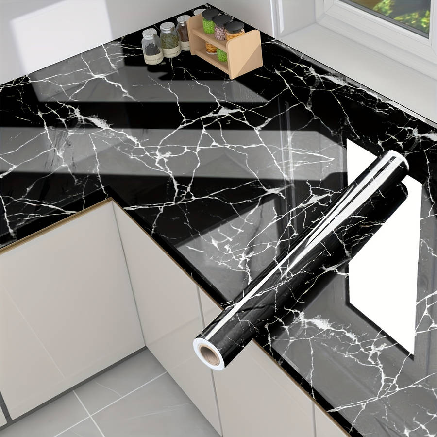 1pc "Durable Paper" Waterproof Oil-Resistant Self-Adhesive Kitchen Decal Black Marble Wallpaper