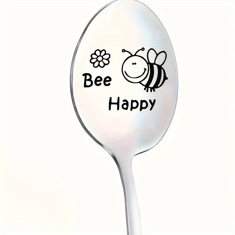 1pc Stainless Steel Spoon Cartoon  Happy Bee  Engraved Spoon Funny Spoon Coffee Spoon Ice C