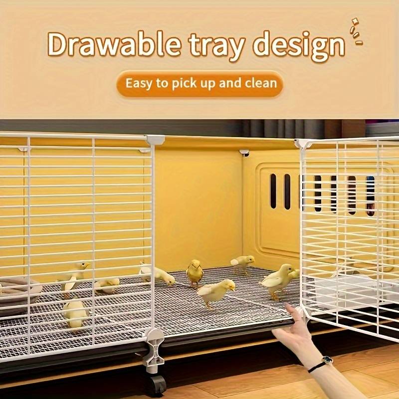 1pc Yellow 3 Grids (with Wheels) Pet Cage
