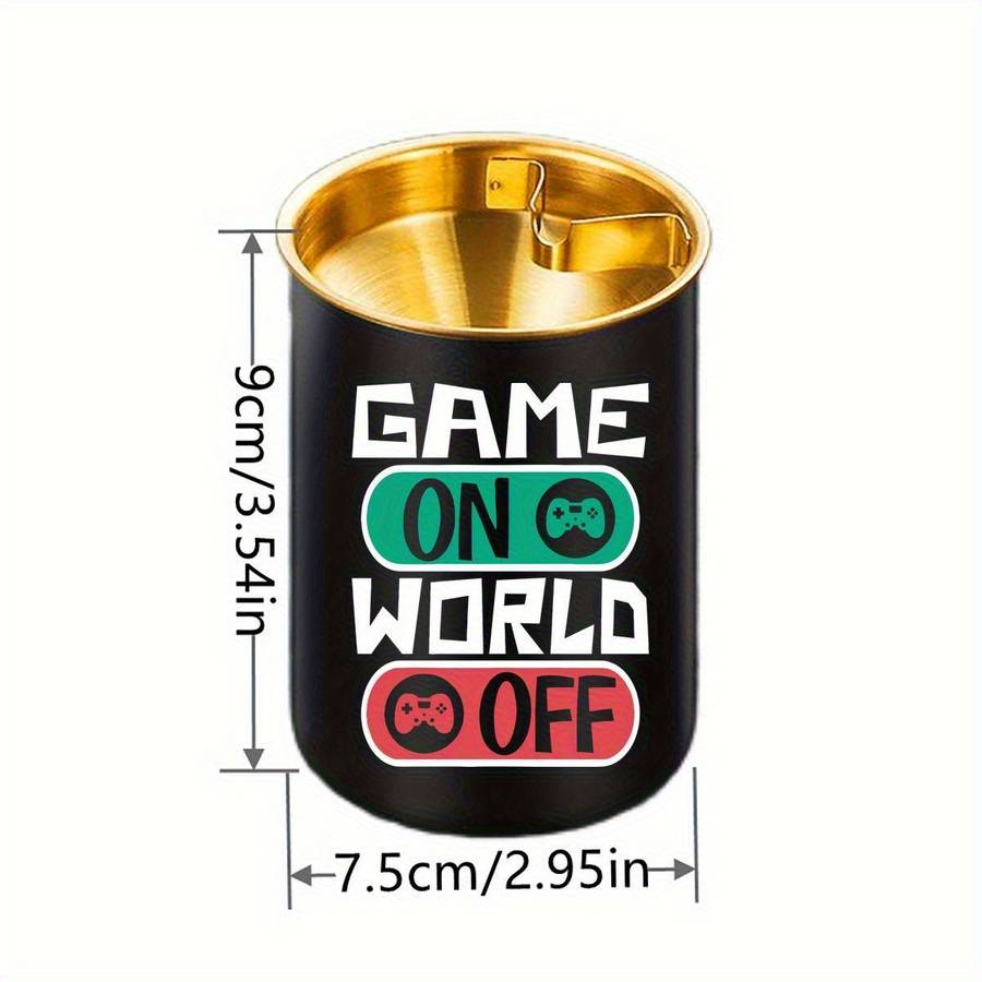 1pc JT Stainless Steel Ashtray with Game Controller ON OFF Design Portable Oval Black Golden Ga
