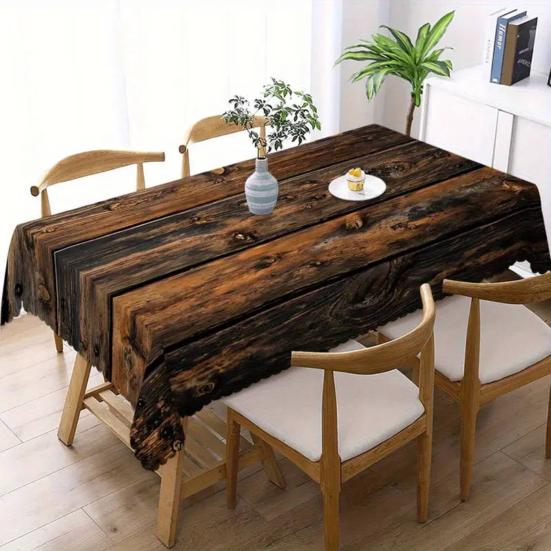 1 Piece Of Rustic Wood Grain Print Rectangular Tablecloth 140*140Cm