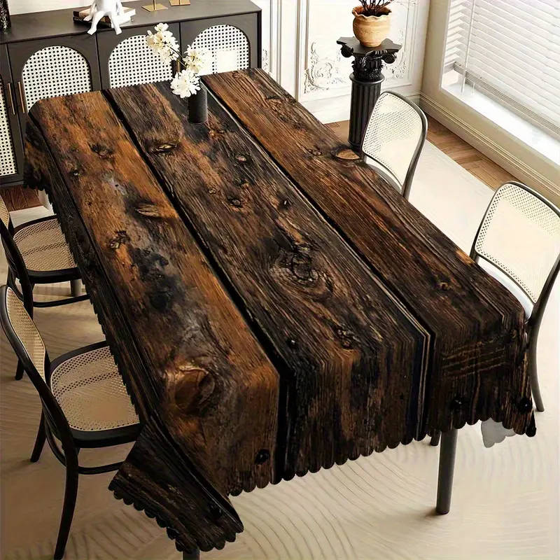 1 Piece Of Rustic Wood Grain Print Rectangular Tablecloth 140*140Cm