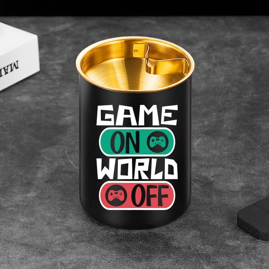 1pc JT Stainless Steel Ashtray with Game Controller ON OFF Design Portable Oval Black Golden Ga
