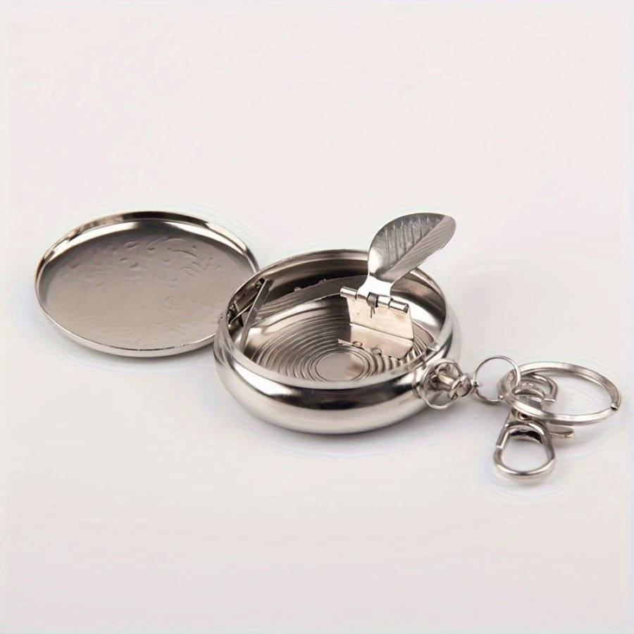 Stainless Steel Round Ashtray With Key Ring No Battery Required Color Sent Randomly