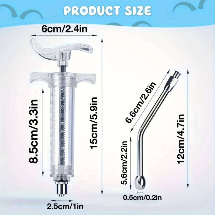 2-Pack Stainless Steel Reusable Goat Feeding Syringes