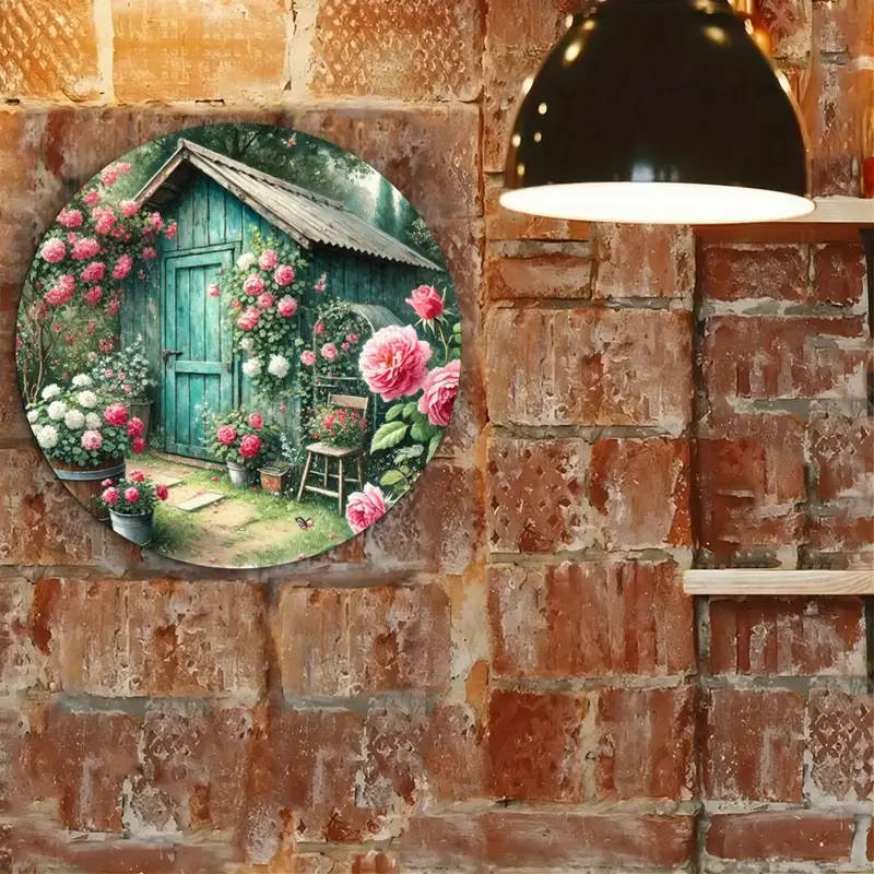 1pc Vintage Floral Watercolor Art Metal Sign Iron 19.81cm Round Wall Decor Rustic Garden Shed HD Pri